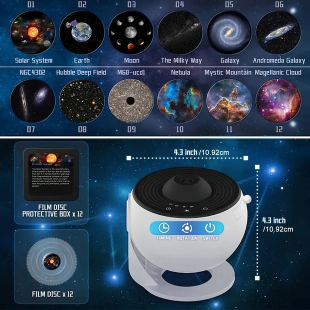 12 in 1 Cosmic Starry Sky Galaxy 4K HD Projector Night Light Decoration 360° Rotate Bedroom Romantic Lamp for Kids Adults Gift