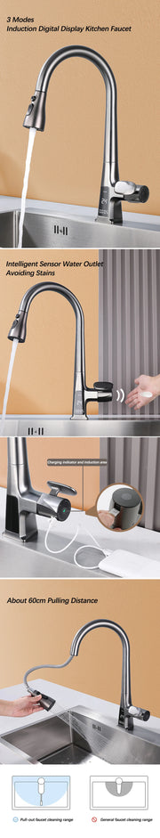 Smart Sensor Pull Out Kitchen Faucet.Touchless Digital Display Water Mixer Tap.Cold Hot Water Three Modes Spout Sink Faucet.