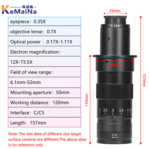 Adjustable 100X 150X 300X 600X zoom C Mount optical lens 0.7X~ 4.5x magnification 10A microscope lens