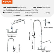 VEVOR Commercial  Faucet with Pre-Rinse Sprayer Wall Mount Kitchen Sink Faucet Brass Constructed Device with Pull Down Spray