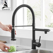 Kitchen Faucets Brush Brass Faucets for Kitchen Sink  Single Lever Pull Down Spring Spout Mixers Tap Hot Cold Water Crane 9009