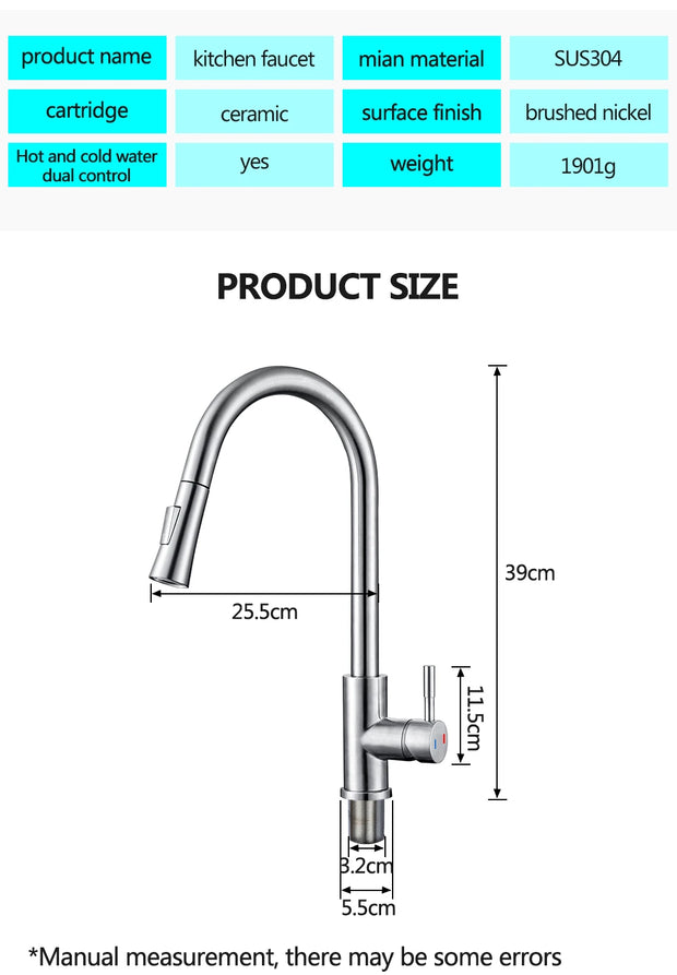 DQOK Kitchen Faucet Pull Out  Brushed Nickle Sensor Stainless Steel Black Smart Induction Mixed Tap Touch Control Sink Tap