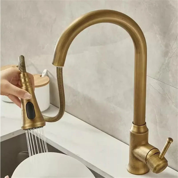 Antique Pull Out Kitchen Faucet Brass Sink Faucet Mixer Tap 360 degree rotation torneira cozinha mixer taps Kitchen Tap