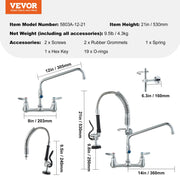 VEVOR Commercial  Faucet with Pre-Rinse Sprayer Wall Mount Kitchen Sink Faucet Brass Constructed Device with Pull Down Spray