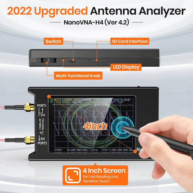 2022 New Updated NanoVNA-H4 4inch Vector Network Analyzer 10k-1.5GHz HF VHF UHF Antenna Analyzer Version 4.3 with SD Card Slot