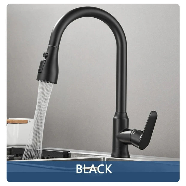 Gunmetal Grey/Black Kitchen Faucet Single Hole Pull-Out Spout Kitchen Sink Mixer Faucet Flow Spray Head Hot and Cold Mixer Fauce