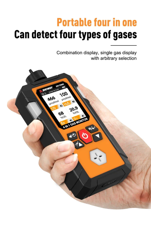 SNDWAY Gas Detector Meter 4 in 1 Oxygen O2 Carbon Monoxide CO H2S Ex Combustible Gas Analyzer Professional Leak Detector