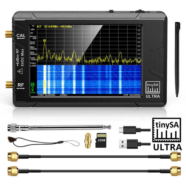 2023 New Handheld 2.8" Display Tiny Spectrum Analyzer TinySA ULTRA 4" Display 100kHz to 5.3GHz with 32GB Card Version V0.4.5.1