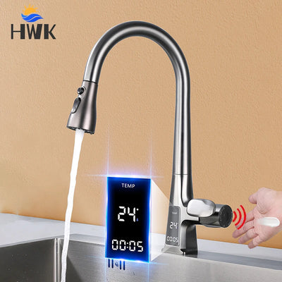 Smart Sensor Pull Out Kitchen Faucet.Touchless Digital Display Water Mixer Tap.Cold Hot Water Three Modes Spout Sink Faucet.