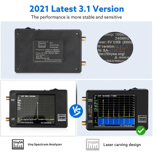 2023 New Handheld 2.8" Display Tiny Spectrum Analyzer TinySA ULTRA 4" Display 100kHz to 5.3GHz with 32GB Card Version V0.4.5.1