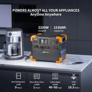 Portable Power Station, E1500LFP Solar Generator 1536Wh, 2200W LiFePO4 Battery Backup, Fast Charging Power Station for Home use