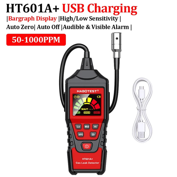 HT601 Gas Leak Detector Analyzer Methane Flammable PPM LEL Combustible Natural Tester Sound&Screen Alarm Alcohol Gas Leak Sensor