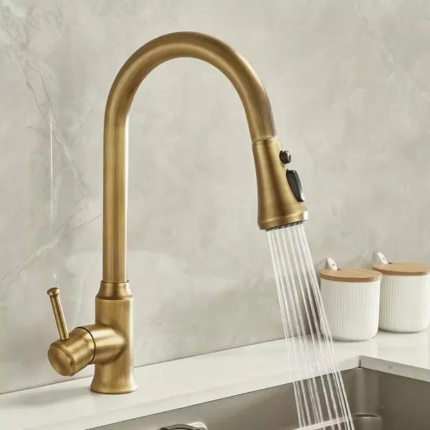 Antique Pull Out Kitchen Faucet Brass Sink Faucet Mixer Tap 360 degree rotation torneira cozinha mixer taps Kitchen Tap