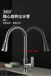 Gunmetal Grey/Black Kitchen Faucet Single Hole Pull-Out Spout Kitchen Sink Mixer Faucet Flow Spray Head Hot and Cold Mixer Fauce