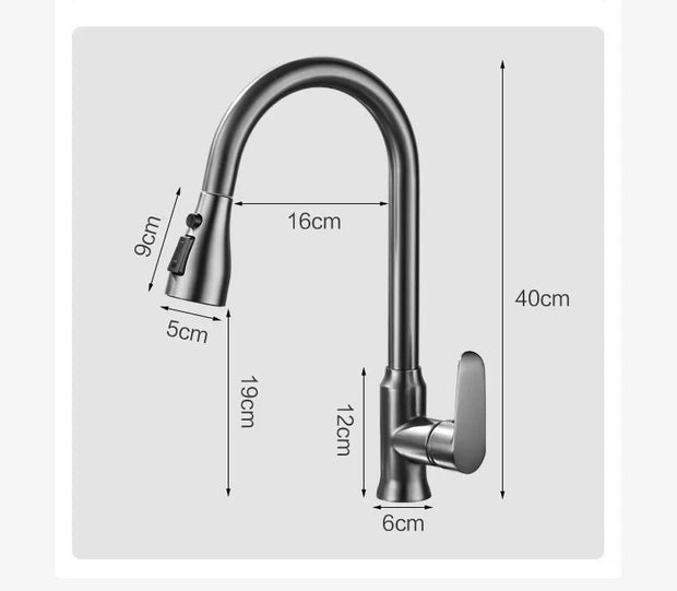 Gunmetal Grey/Black Kitchen Faucet Single Hole Pull-Out Spout Kitchen Sink Mixer Faucet Flow Spray Head Hot and Cold Mixer Fauce