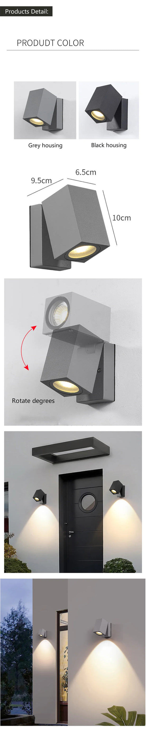 led outdoor wall light waterproof balcony rotate wall courtyard household aisle super bright shop door staircase balcony lamp