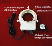 58-65mm Interface Interface Dimmable USB Microscope LED Ring Lamp Brightness Adjustable Stereo Microscope Parts Light