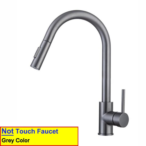 White Sensor Pull Down Kitchen Faucets Hot and Cold Touch Stainless Steel Kitchen Faucets Mixer Home Sensor Touch Kitchen Taps