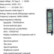 Frequency Response Audio Spectrum Analyzer VFD VFD Sound Control Speed Regulation Function VU Meter Voice Control Input Channel