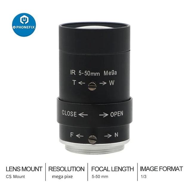 5-50mm HD CCTV LENS Security Camera Lens 3MP Aperture F1.4 1/2.7" Image Format CS C Mount Lens For Industrial Microscope Camera