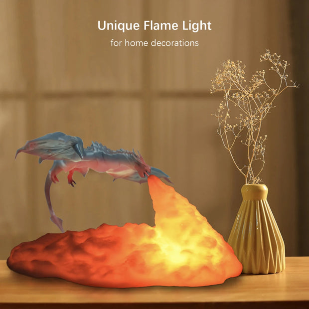 New USB Powered Rechargeable LED Night Light Table Lamp with Unique 3D Printed Fire Dragon Design - Ideal for E-sport Enthusiast