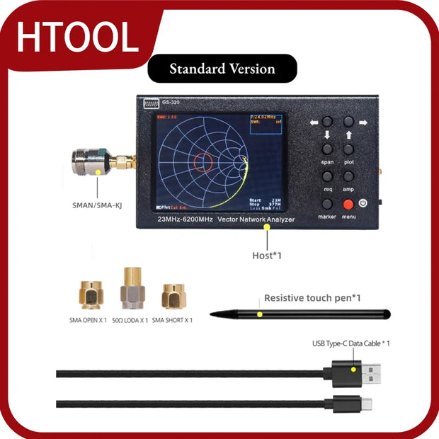 GS320 HTOOL 6G Vector Network Analyzer RF Antenna Tester VNA Handheld Portable Wireless Detector WIFI Antenna Reflection Tester