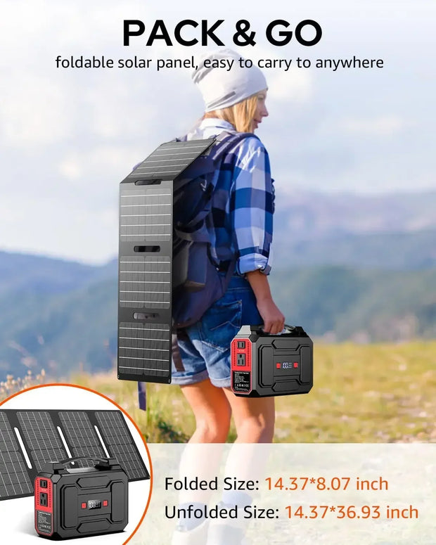 Solar Powered Generator 200W Peak/100W Rated, Portable Solar Generator Power Station, Home Use Camping Outdoor Adventure