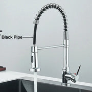 Matte Black Kitchen Sink Faucet One Handle Spring Hot and Cold Water Tap Deck Mounted Bathroom Chrome Kitchen Crane