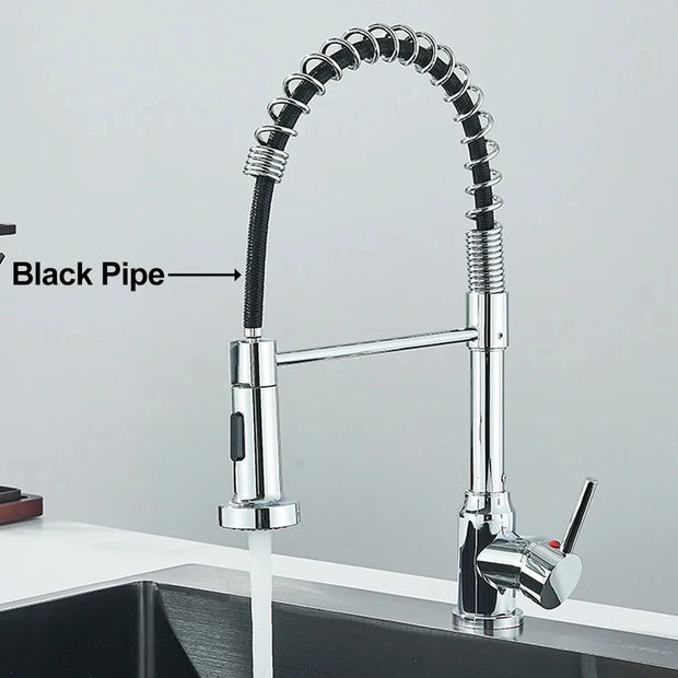 Matte Black Kitchen Sink Faucet One Handle Spring Hot and Cold Water Tap Deck Mounted Bathroom Chrome Kitchen Crane