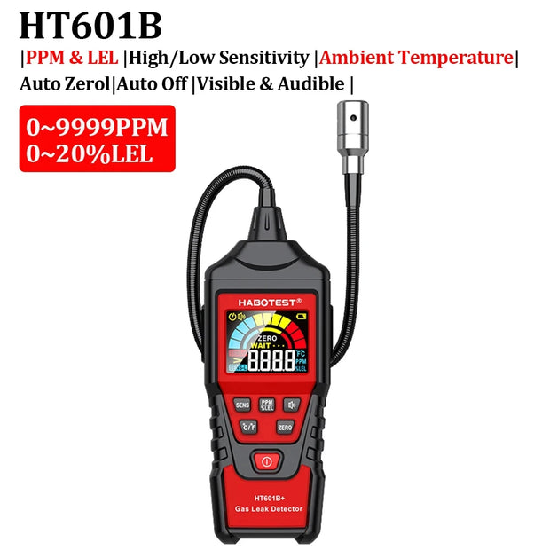 HT601 Gas Leak Detector Analyzer Methane Flammable PPM LEL Combustible Natural Tester Sound&Screen Alarm Alcohol Gas Leak Sensor