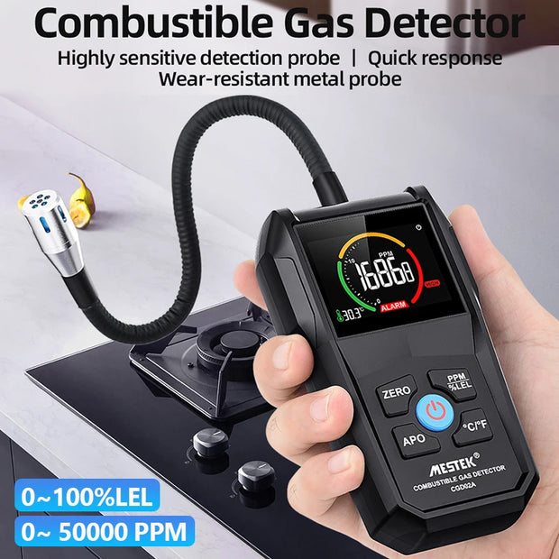 Combustible Gas Leak Detector 50000PPM 100%LEL Sound Light Alarm Flammable Natural Gas Detector Methane Alcohol Gas Analyzer