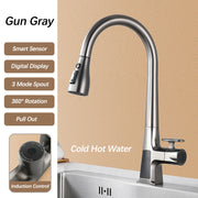 Smart Sensor Pull Out Kitchen Faucet.Touchless Digital Display Water Mixer Tap.Cold Hot Water Three Modes Spout Sink Faucet.