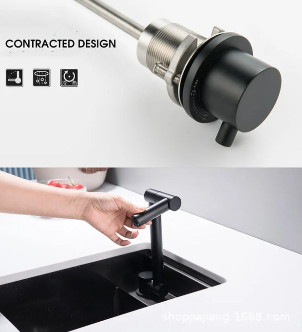 Black 304 Stainless Steel Kitchen Sink Faucet Concealed Folding Hot And Cold Mixed Water Sink Tap Double Hole Single Handle Tap