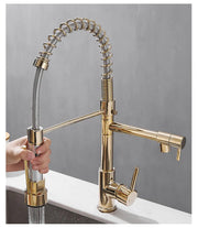 Black and Rose Golden Spring Pull Down Kitchen Water Faucet Hot & Cold Water Mixer Crane Tap Dual Spout Deck Mounted sink Faucet