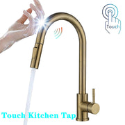 White Sensor Pull Down Kitchen Faucets Hot and Cold Touch Stainless Steel Kitchen Faucets Mixer Home Sensor Touch Kitchen Taps