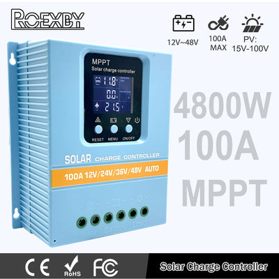 ROEXBY Solar Charge Controller  MPPT 100A 80A 60A 12V 24V 36V 48V Solar Panel Battery Intelligent Regulator LCD Display Dual USB