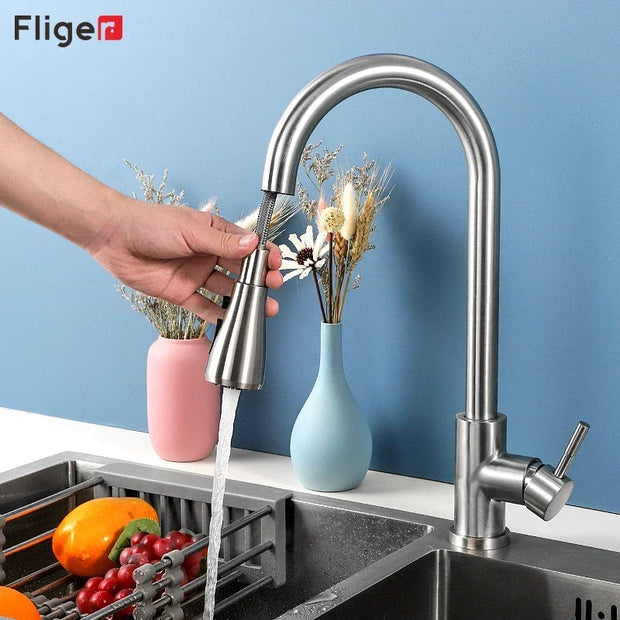 Fliger Pull Out Kitchen Faucet Gold Faucet Stainless Steel Kitchen Sink Faucets Pull Out Spout Kitchen Sink Mixer Tap