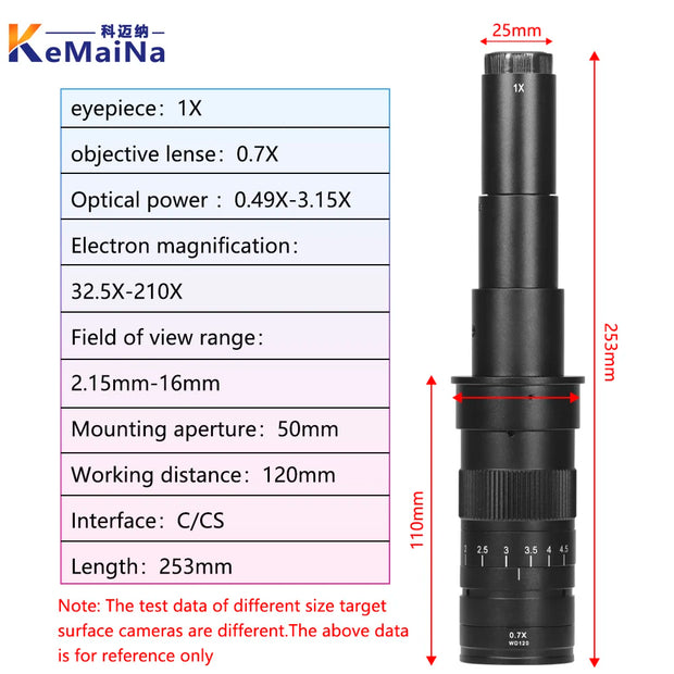 Adjustable 100X 150X 300X 600X zoom C Mount optical lens 0.7X~ 4.5x magnification 10A microscope lens