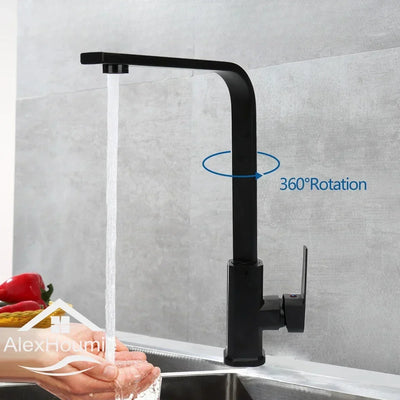 Black Kitchen Faucet Hot And Cold Water Mixer 360 Degree Rotating Vessel Sink Tap Wall Mounted for Kitchen