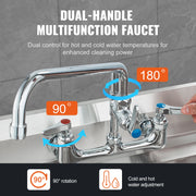 VEVOR Commercial  Faucet with Pre-Rinse Sprayer Wall Mount Kitchen Sink Faucet Brass Constructed Device with Pull Down Spray