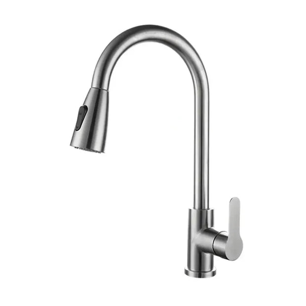 Kitchen Pull Out Faucet Stainless Steel Double Outlet Cold and Hot Water Mixer Dish Washing Basin Sink Retractable Water Tap