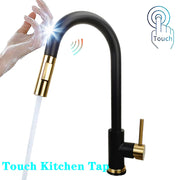 White Sensor Pull Down Kitchen Faucets Hot and Cold Touch Stainless Steel Kitchen Faucets Mixer Home Sensor Touch Kitchen Taps