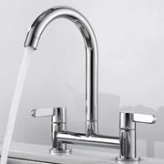 Modern Double Lever Sink Faucet Two Hole Mixing Faucet Brass Bathroom Faucet Filter Kitchen Two Seat Elbow Faucet