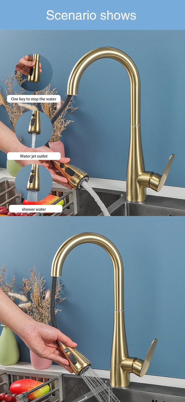 Fliger Pull Out Kitchen Faucet Gold Faucet Stainless Steel Kitchen Sink Faucets Pull Out Spout Kitchen Sink Mixer Tap