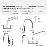 VEVOR Commercial  Faucet with Pre-Rinse Sprayer Wall Mount Kitchen Sink Faucet Brass Constructed Device with Pull Down Spray