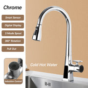 Smart Sensor Pull Out Kitchen Faucet.Touchless Digital Display Water Mixer Tap.Cold Hot Water Three Modes Spout Sink Faucet.