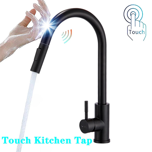 White Sensor Pull Down Kitchen Faucets Hot and Cold Touch Stainless Steel Kitchen Faucets Mixer Home Sensor Touch Kitchen Taps