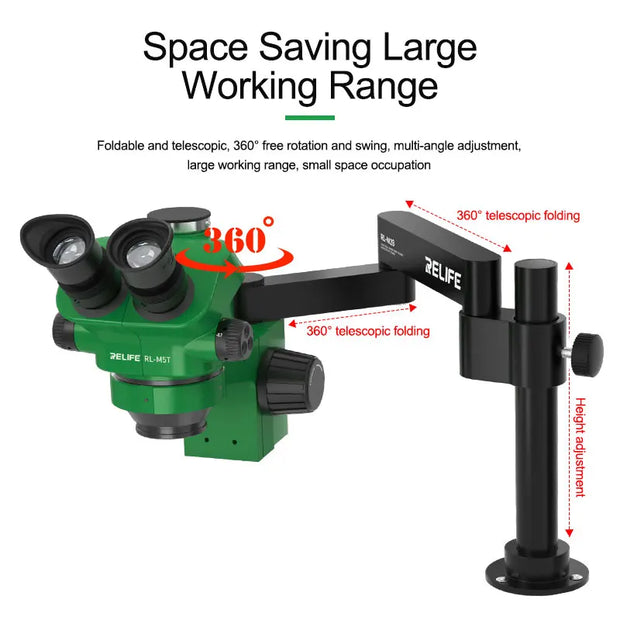 RELIFE RL-M28 Universal Microscope Swing Arm Bracket Telescopic Folding 360° Swing Height Adjustment Microscope Stand