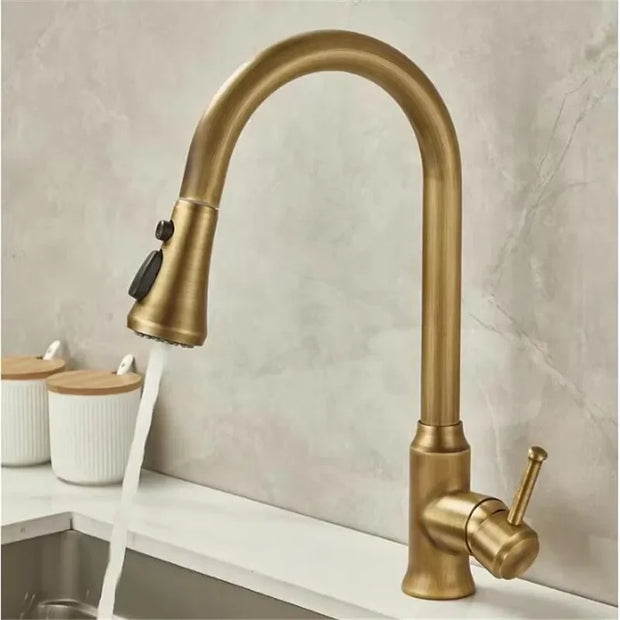 Antique Pull Out Kitchen Faucet Brass Sink Faucet Mixer Tap 360 degree rotation torneira cozinha mixer taps Kitchen Tap