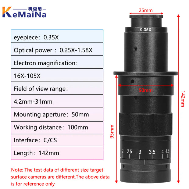 Adjustable 100X 150X 300X 600X zoom C Mount optical lens 0.7X~ 4.5x magnification 10A microscope lens